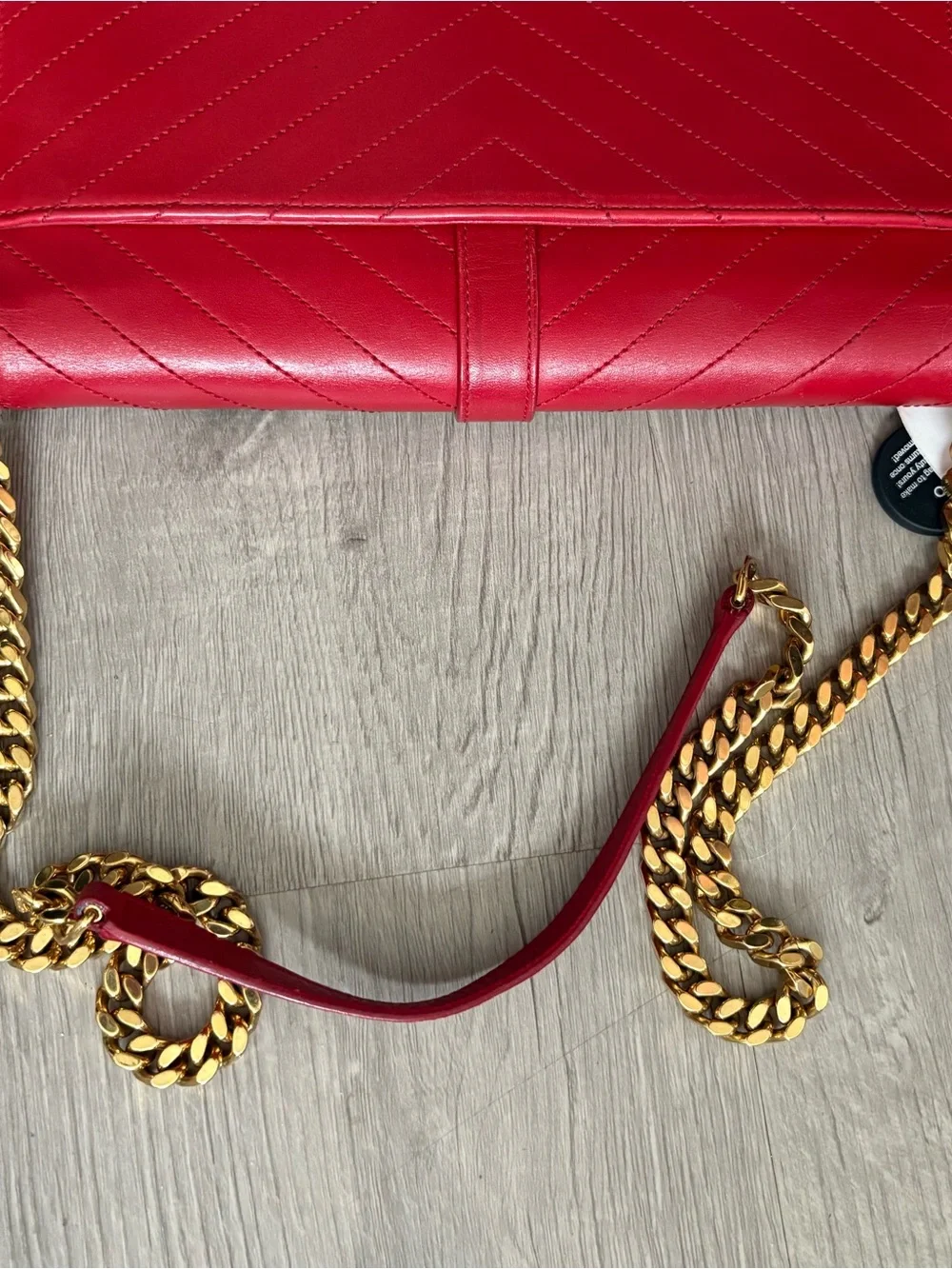 Saint Laurent Red Quilted Envelope Shoulder Bag with Gold Chain